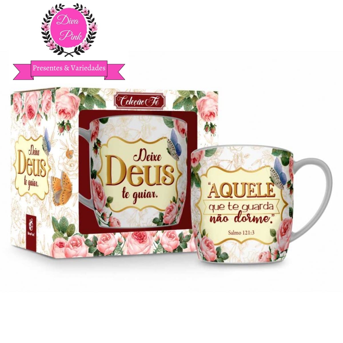 Caneca Deixe Deus Te Guiar Diva Pink Presentes And Variedades 8956